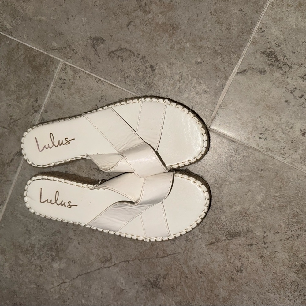 Lulu's White Espadrille Shoes with Whipstitch Detail